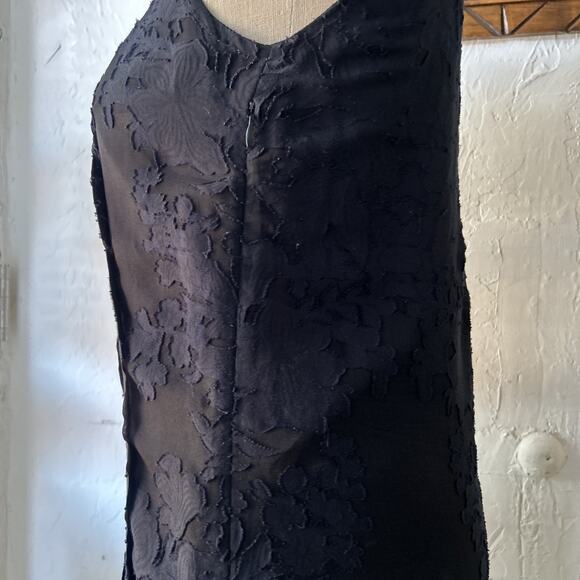 Tory Burch Silk Top Women Size 4 Floral Black Navy Tank Semi Sheer Chiffon - Picture 6 of 11